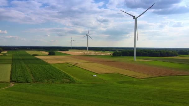 Line of wind energy turbines in summer — Stock Video