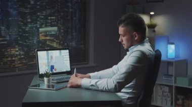 Zoom video call between two continents: female director giving instructions to his employees