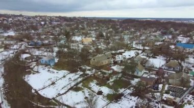 Drone view of city area of private houses