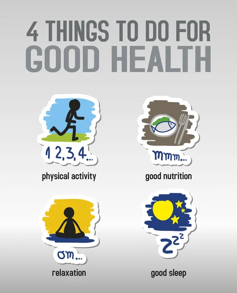 Jó egészséget: jó alvás, testmozgás, helyes táplálkozás, Real Stock Vektor
