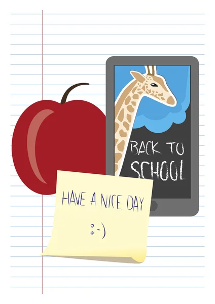 Tema Ritorno a scuola con smartphone, mela e massaggio: avere un — Vettoriale Stock