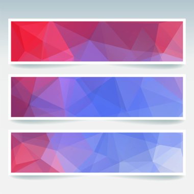 Yatay afiş Çokgen üçgenler ile ayarlayın. Çokgen arka plan, vektör illüstrasyon