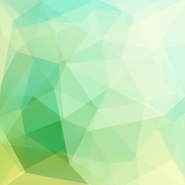 Üçgenlerden oluşan soyut arka plan. İş sunumları veya web şablonu afiş el ilanı için geometrik tasarım. Vektör illüstrasyon. Yeşil, beyaz, sarı renkler.