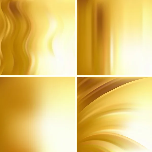 Ilustración vectorial abstracta de fondo colorido con líneas de luz borrosas. Conjunto de cuatro fondos cuadrados. Líneas curvas. Colores dorados . — Archivo Imágenes Vectoriales