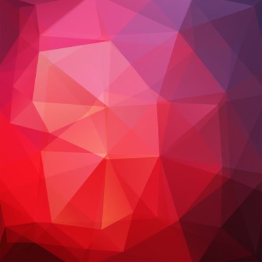 Üçgenlerden yapılmış arka plan. Geometrik şekilli kare kompozisyon. Eps 10 Kırmızı, menekşe, puple renkler.