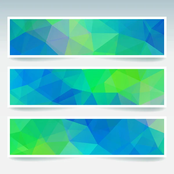 Banner abstracto con plantillas de diseño empresarial. Set de Banners con fondos de mosaico poligonales. Ilustración geométrica del vector triangular. Verde, colores azules . — Archivo Imágenes Vectoriales