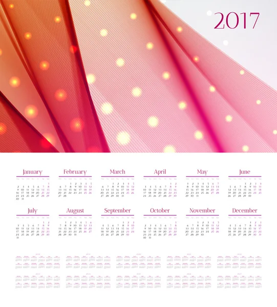 Takvim 2017-2027 yıl. Pembe, turuncu, kırmızı renkler. Vektör çizimi