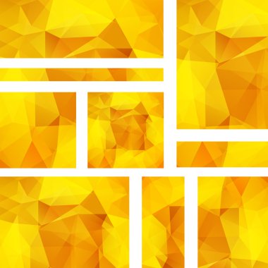 Arka plan afiş şablonlar kümesi. Modern vektör afiş poligonal arka plan ile. Sarı, turuncu renkler.