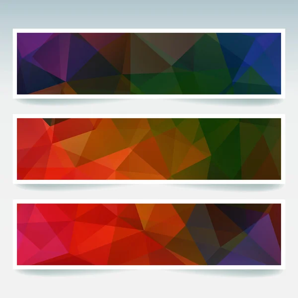Horizontal banners set with polygonal triangles. Polygon background, vector illustration. Red, green, yellow, blue colors. Colorful background — Stock Vector