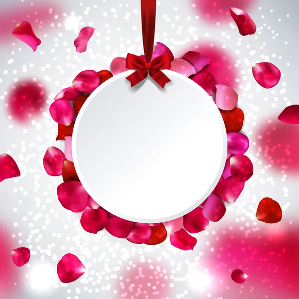 Bröllop bakgrund med en båge, plats kronblad av röda rosor, för text, vektor illustration — Stock vektor