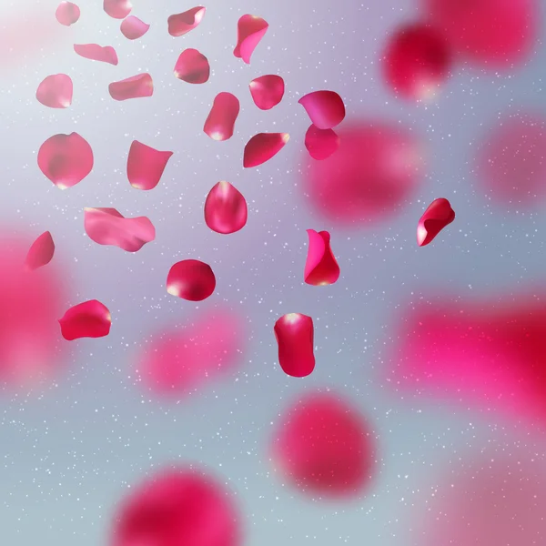 Sfondo con petali di rosa volante su bacino grigio, illustrazione vettoriale — Vettoriale Stock