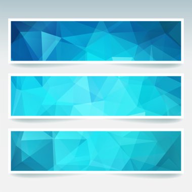 Vektör afiş çokgen soyut üçgenler ile ayarlayın. Soyut çokgen düşük poli afiş. Mavi renk.