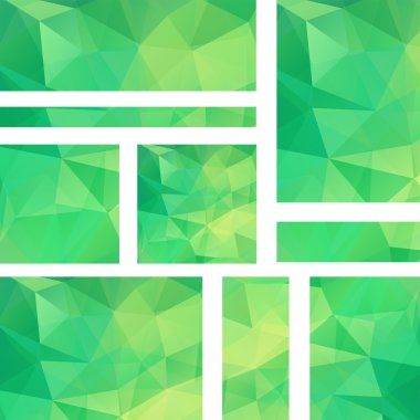 İş tasarım şablonları ile soyut banner. Afiş kümesi poligonal mozaik arka planlar ile. Geometrik üçgen vektör çizim. Yeşil renk.