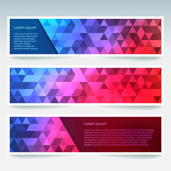 Banner-Vorlagen mit abstraktem Hintergrund. moderne Vektorbanner mit polygonalem Hintergrund. rosa, blau, lila Farben. — Stockvektor