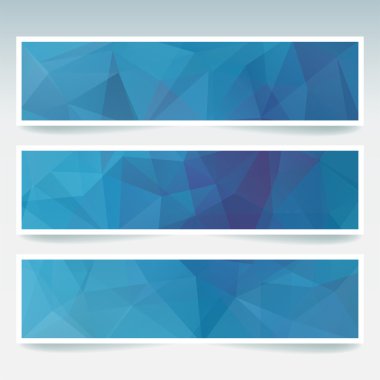Vektör afiş çokgen soyut üçgenler ile ayarlayın. Soyut çokgen düşük poli afiş. Mavi renk.