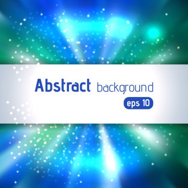 Metin yeri ile soyut sanatsal arka plan. Işık renk ışınları. Orijinal ışıltı tasarımı. Yeşil, mavi renkler.