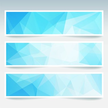 İş tasarım şablonları ile soyut banner. Afiş kümesi poligonal mozaik arka planlar ile. Geometrik üçgen vektör çizim. Mavi, beyaz renkler.