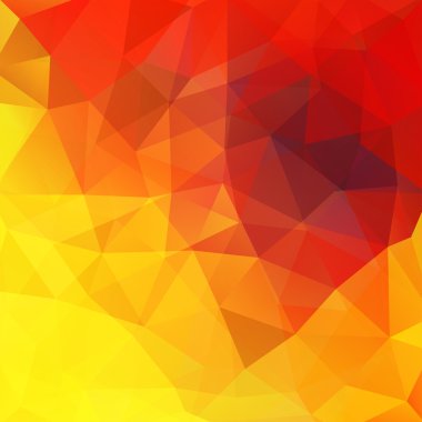 Üçgenlerden oluşan soyut arka plan. İş sunumları veya web şablonu afiş el ilanı için geometrik tasarım. Vektör illüstrasyon. Sarı, turuncu, kırmızı renkler.