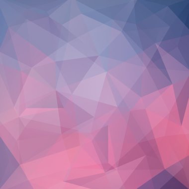 Üçgenlerden oluşan soyut arka plan. İş sunumları veya web şablonu afiş el ilanı için geometrik tasarım. Vektör illüstrasyon. Pembe, mavi, mor renkler.