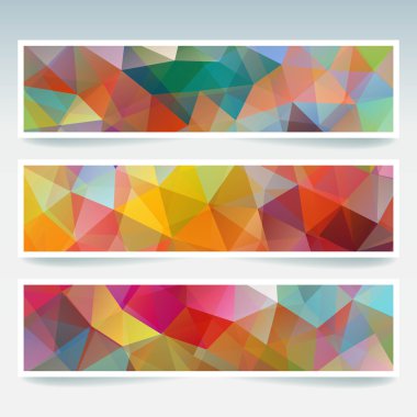 Yatay afiş Çokgen üçgenler ile ayarlayın. Çokgen arka plan, vektör illüstrasyon