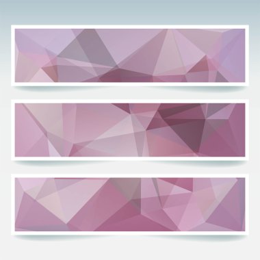 Vektör kümesi poligonal soyut üçgenler ile afiş. Poligonal düşük Poli afiş soyut. Pembe renk.