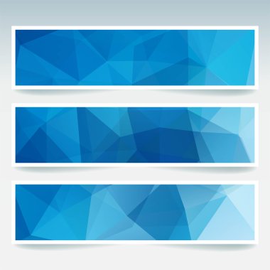İş tasarım şablonları ile soyut banner. Afiş kümesi poligonal mozaik arka planlar ile. Geometrik üçgen vektör çizim. Mavi renk. 