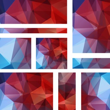 Vector banners set with polygonal abstract triangles. Abstract polygonal low poly banners. Brown, blue colors. clipart