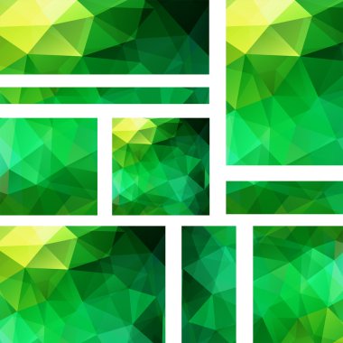 Vektör kümesi poligonal soyut üçgenler ile afiş. Poligonal düşük Poli afiş soyut. Sarı, yeşil renkler.
