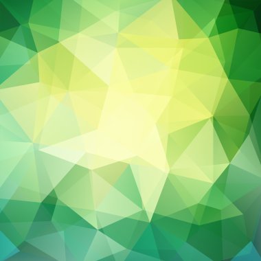 Üçgenlerden yapılmış yeşil arka plan. Yeşil ve sarı geometrik şekilli kare kompozisyon. Eps 10 Sarı, yeşil renkler.