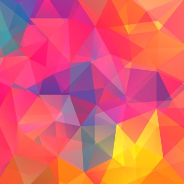 üçgenlerden oluşan soyut arka plan, vektör illüstrasyon. Renkli arka plan. Sarı, pembe, turuncu renkler.