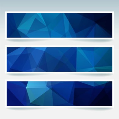 İş tasarım şablonları ile soyut banner. Afiş kümesi poligonal mozaik arka planlar ile. Geometrik üçgen vektör çizim. Mavi renk.