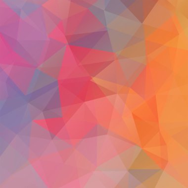 üçgenlerden oluşan soyut arka plan, vektör illüstrasyon. Turuncu, mor, mor renkler.