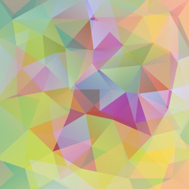 üçgenlerden oluşan soyut arka plan, vektör illüstrasyon. Sarı, pembe, yeşil renkler.