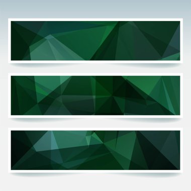 Arka plan afiş şablonlar kümesi. Modern vektör afiş poligonal arka plan ile. Yeşil renk.