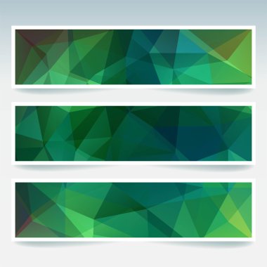Arka plan afiş şablonlar kümesi. Modern vektör afiş poligonal arka plan ile. Yeşil renk.