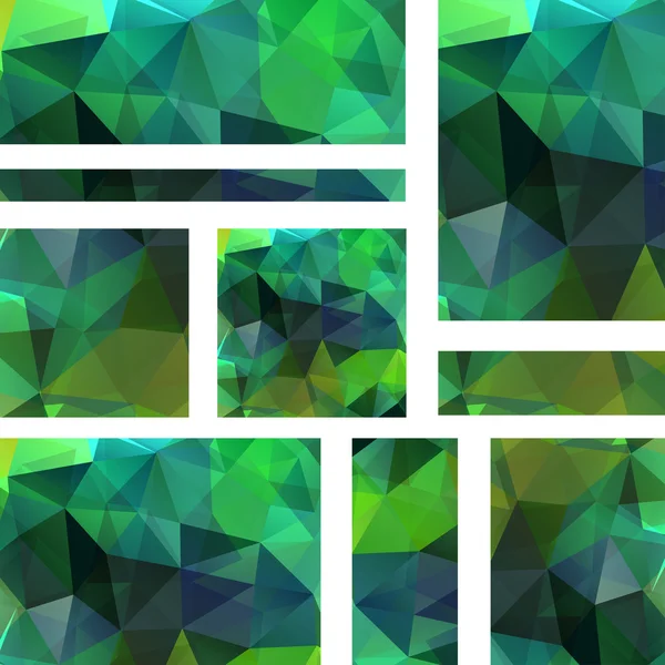 Αφηρημένη πανό με τα επαγγελματικά πρότυπα σχεδίασης. Σύνολο των πανό με πολυγωνικό μωσαϊκό υπόβαθρα. Γεωμετρική τριγωνικό διανυσματικά εικονογράφηση. Πράσινο χρώμα. — Διανυσματικό Αρχείο