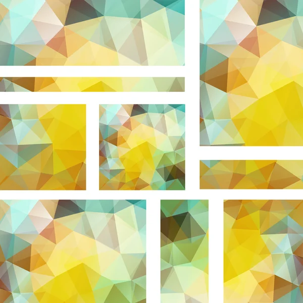 Banner abstrato com modelos de design de negócios. Conjunto de Banners com fundo em mosaico poligonal. Ilustração vetorial triangular geométrica. Amarelo, branco, cores verdes —  Vetores de Stock