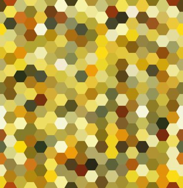 Altıgenli vektör arka planı. Kumaş ve kağıt veya dekorasyon üzerine baskı için kullanılabilir. Sarı, kahverengi renkler.