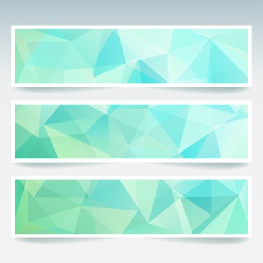 Vektör afiş çokgen soyut üçgenler ile ayarlayın. Soyut çokgen düşük poli afiş. Mavi, yeşil renk.