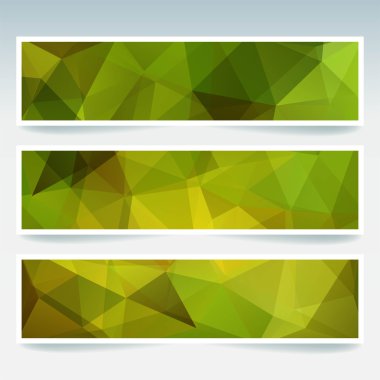 Arka plan afiş şablonlar kümesi. Modern vektör afiş poligonal arka plan ile. Yeşil renk.