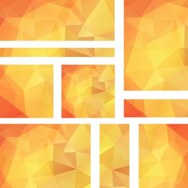 Arka plan afiş şablonlar kümesi. Modern vektör afiş poligonal arka plan ile. Sarı, turuncu renkler.
