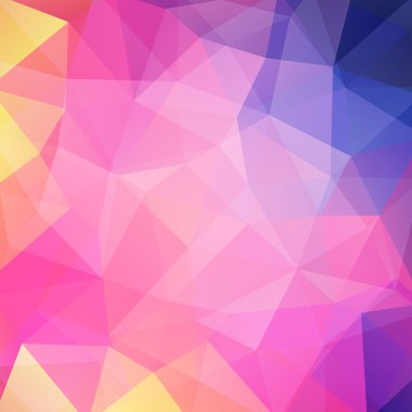 üçgenlerden oluşan soyut arka plan, vektör illüstrasyon. Pembe, mavi, sarı renkler. 