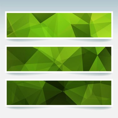 Vektör afiş çokgen soyut üçgenler ile ayarlayın. Soyut çokgen düşük poli afiş. Yeşil renk.  