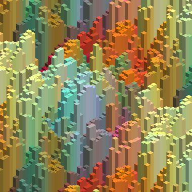 Soyut renkli vektör küpü. Vektör illüstrasyon. Sarı, turuncu, kırmızı, yeşil, mavi renkler.