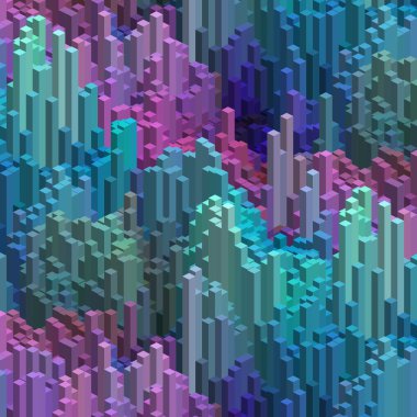 Arka plan ile 3d küp. Vektör küp kutusu iş kavramları. Pembe, mor, mavi renkler.