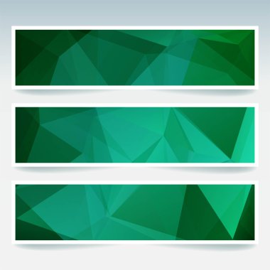 İş tasarım şablonları ile soyut başlık. Çokgen mozaik arka planlar ile ayarlayın. Geometrik üçgen vektör illüstrasyon. Yeşil renk.
