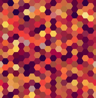 Altıgenli vektör arka planı. Kumaş ve kağıt veya dekorasyon üzerine baskı için kullanılabilir. Kırmızı, turuncu, kahverengi renkler.