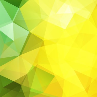 Soyut mozaik arka plan. Üçgen geometrik fon. Tasarım öğeleri. Vektör illüstrasyon. Sarı, yeşil renkler.