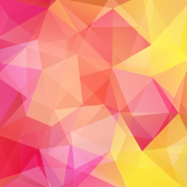 Geometrik desen, çokgen üçgenler sarı ve pembe tonlarda vektör arka plan. İllüstrasyon deseni