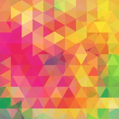 Üçgenler ile soyut arka plan. Renkli geometrik vektör illüstrasyon. Yaratıcı tasarım şablonu. Sarı, turuncu, pembe, yeşil renkler.